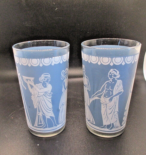 Par de Jeanette Barware Años 60 8 OZ Gafas Azul Griego Vintage - Imagen 4 de 5