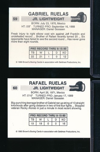 lot (2) 1990 Brown's Boxing Rafael Ruelas #60 & #59 Error card Gabriel Ruelas * - Picture 2 of 2