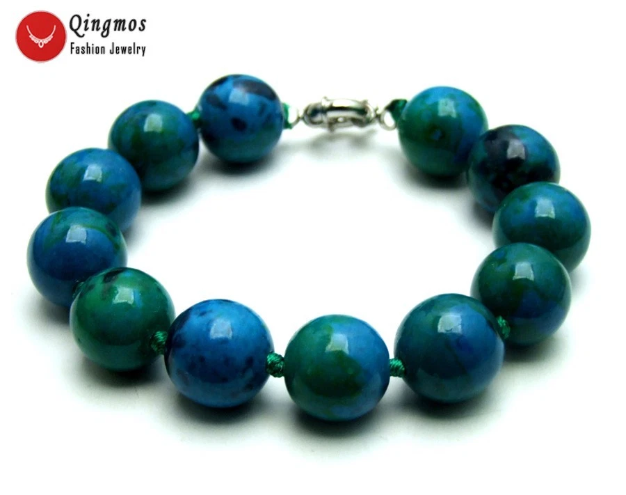 14毫米圆形天然绿色菊花女士珠宝手链7.5 — 第 3/4 张图片