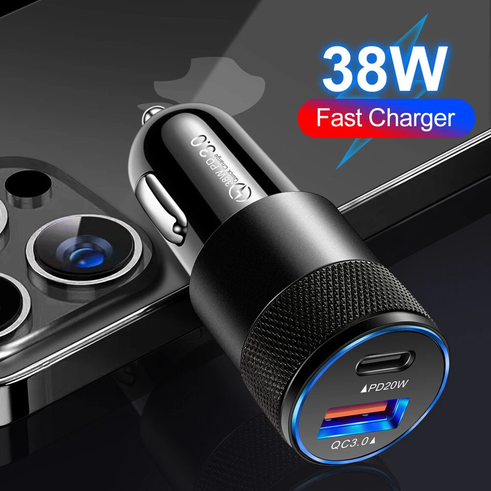 Adaptador 12V 38W PD USB C/QC USB A telefone de carro carregador rápido plugue isqueiro - Imagem 2 de 4