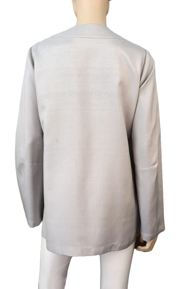 LUCY DE CASTENOU of BEVERLY HILLS Custom Made Oyster Gray Dupioni Silk Tunic L - Image 3 of 4