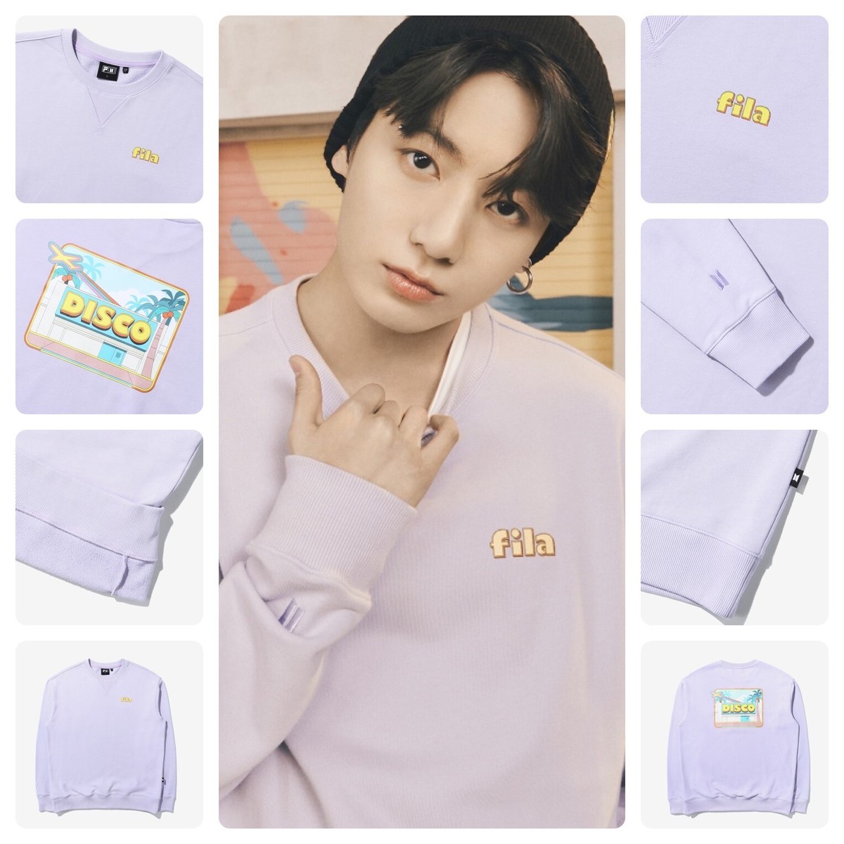 RM着用★FILA x BTS★数量限定 Dynamite sweatshirt BTS x Fila Dynamite Sweatshirt + Keychain + Jungkook PC Set