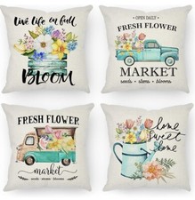 Sweet Home Truck Floral Bloom Decorative Throw Pillow Covers 18 X 18 Inch