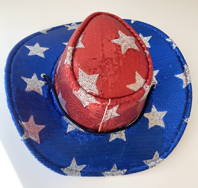 US✖️HWY ハット Sequin Hat Cowboy Cowgirl Red White Blue Stars Patriotic 4th of