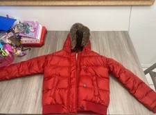 Polo Jeans Red Full Zip Hoodie Removable Faux Fur Puffer Jacket Size Small