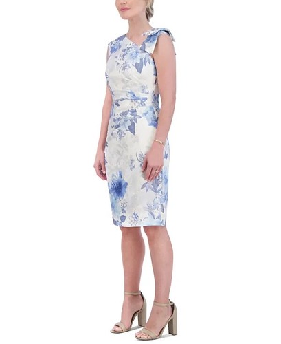 Jessica Howard Women's Asymmetric-Neck Metallic Dress, Ivory Blue, SIZE-10P - Picture 2 of 3