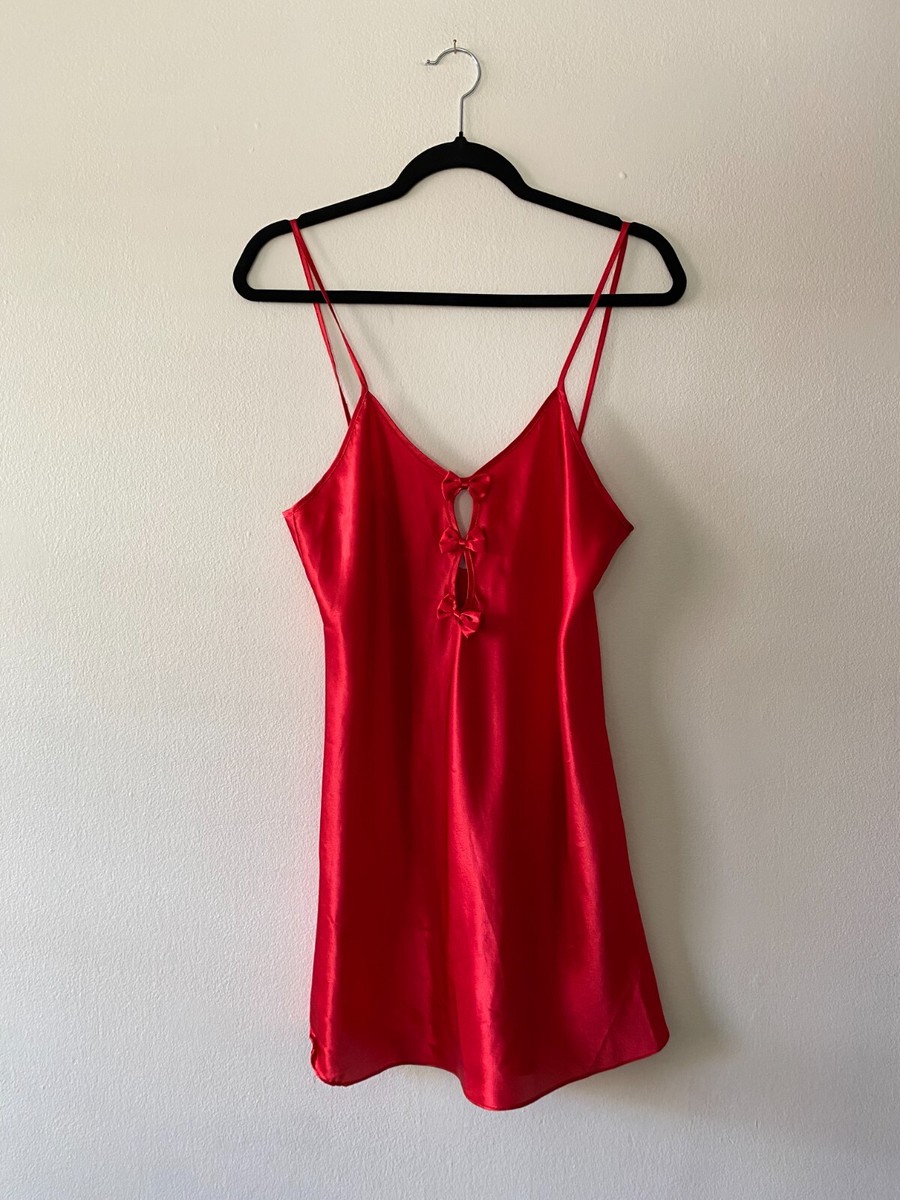 VTG 1990s Red Silky Bow Detail Slip Dress Sexy Large Coquette Sabrina  Carpenter | eBay