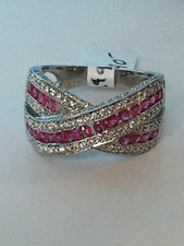 BEAUTIFUL RUBY  CZ STONES ANNIVERSARY BAND 925 STERLING SILVER RING SIZE 9 New