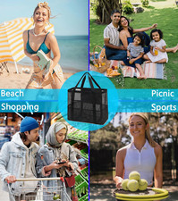 Mesh Beach Bag Extra Large Tote W/ Zipper Pocket Pool Bag Quick Drying Portable