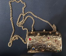 Italian Rodo Gold Hard Shell Multi-color Gemstones Clutch/shoulder Purse