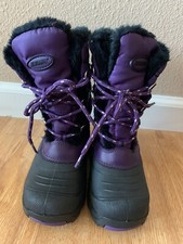 NEW Kids Khombu Purple w/Black Faux Fur Lining Slip On Winter Snow Boots Size 11