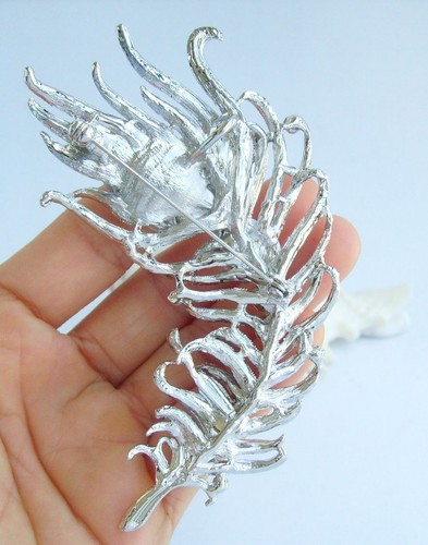4.33" Elegant Peacock Feather Brooch Pin Pendant Rhinestone Crystal BP05038 - Picture 20 of 48