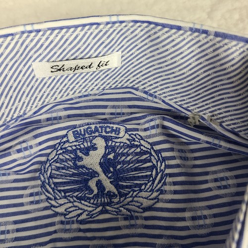Bugatchi Uomo Shirt Mens Large Blue Geometric Striped Shaped Fit Button Up * - Picture 6 of 13