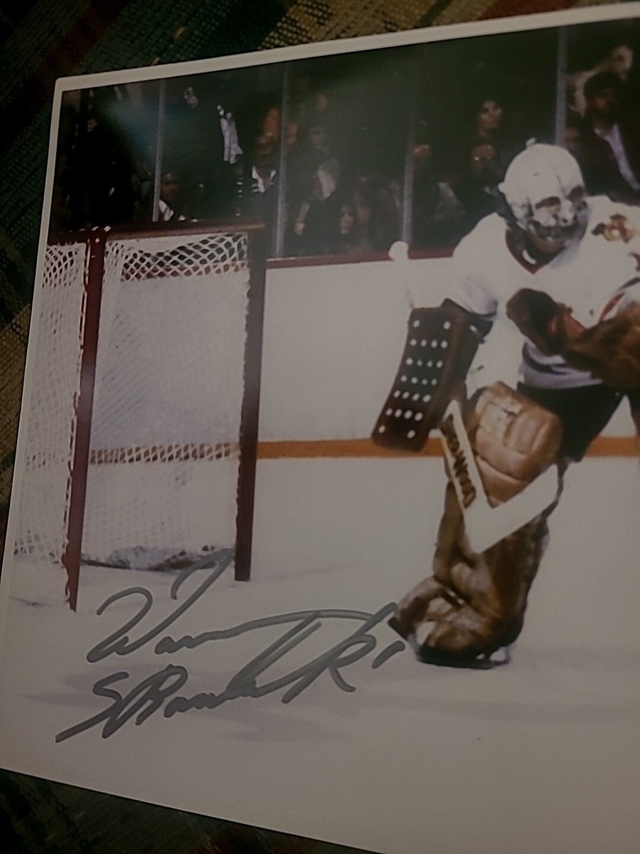 1980S NHL HOCKEY AUTOGRAPH PHOTO WARREN SKORODENSKI GOALIE MASK