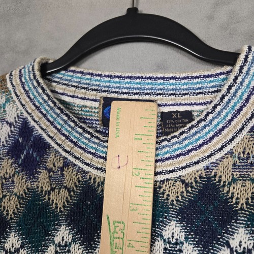 Vintage CT sweater mens XL 3D knit diamond grandpa cosby AOP colorful - Picture 5 of 8