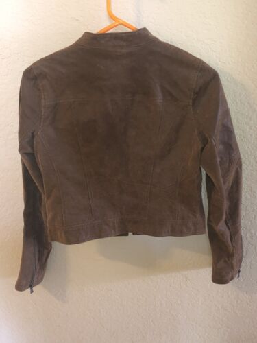 Levi’s Distressed Brown Mocha Genuine Leather Moto Biker Jacket Womens Small - Picture 2 of 16
