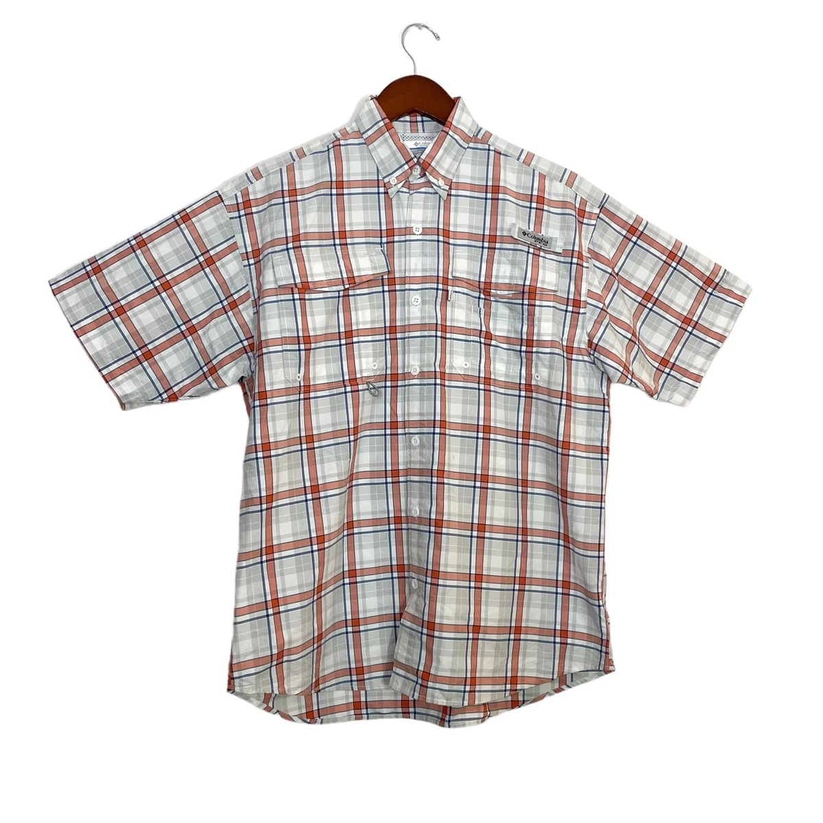 Columbia PFG Fishing Shirt Short Sleeve Button Up Plaid Vented- Men's Small