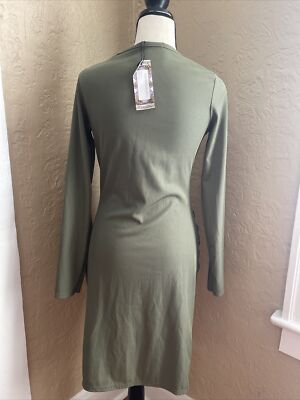 NWT BOOHOO WOMEN'S MATERNITY DRESS GREEN BODYCON STRETCH LONG SLEEVES KNEE  SZ 6 | eBay