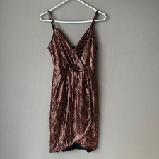 Guess sz 4 gold sequin spaghetti strap mini faux wrap dress