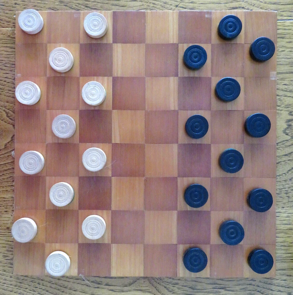 German 32 Wood Chess and 24 Checkers Pieces, 3" King, Inlay Folding Wood Box - Image 2 of 4