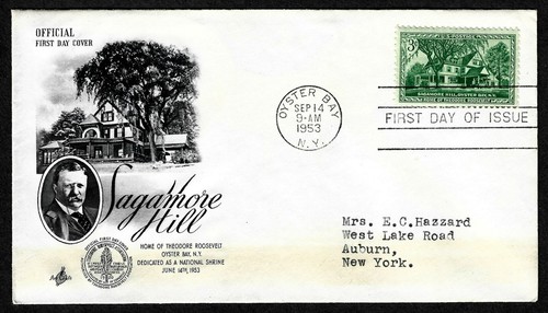 USA, SCOTT # 1023, WITH INSERT ARTCRAFT FDC COVER 1953 SAGAMORE HILL & ROOSEVELT