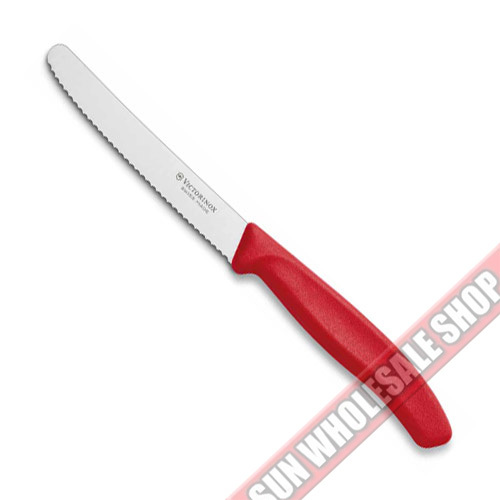 Cuchillo de salchicha de tomate genuino VICTORINOX suizo 11 cm clásico serrado bistec rojo! - Imagen 2 de 3