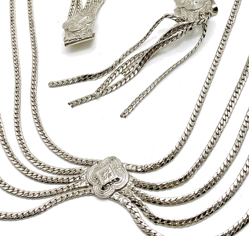 Christian Dior Belly Chain Belt Runway Neckllace Silver Quatrefoil Accent 1970s