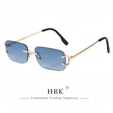 Retro Rimless Sunglasses for Women Men Small Square Gold Frame Brand Design Tea
