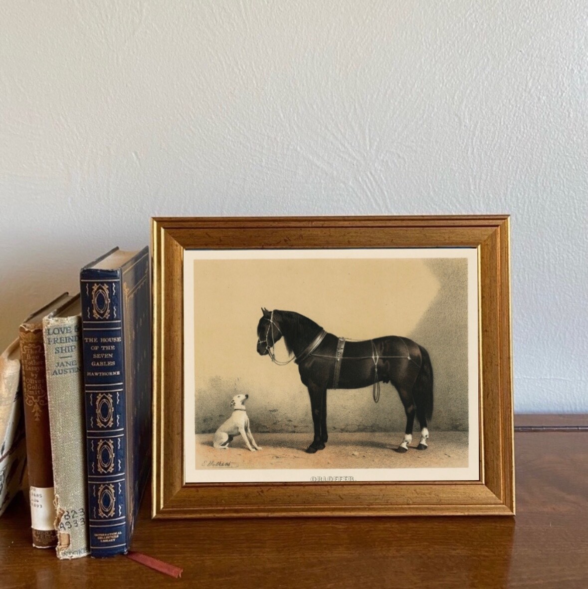 Framed Vintage-Style Horse & Dog Print | Farmhouse Cottagecore Wall Art