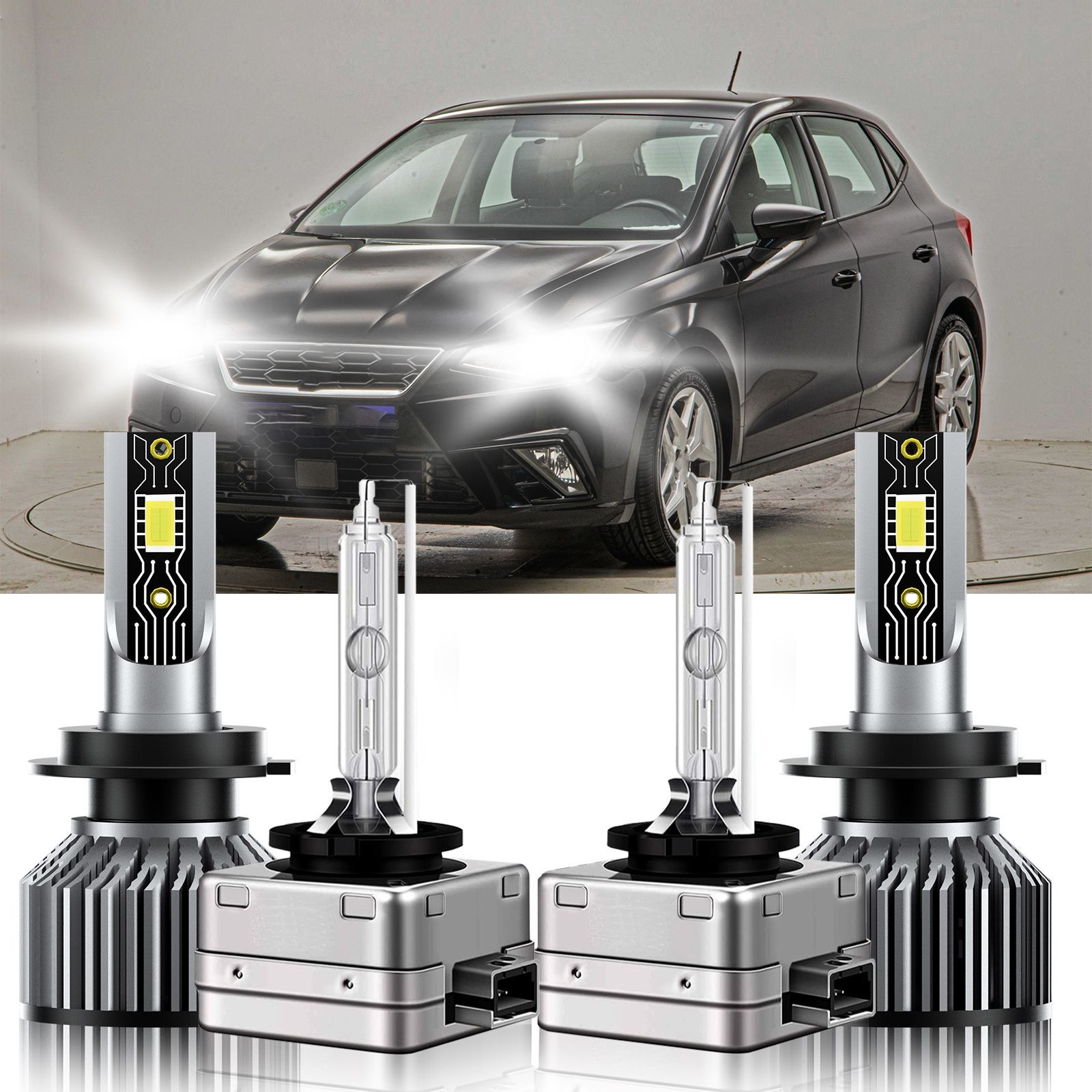 For Seat Ibiza 2005-2007 LED HID Headlight Bulb High Low Beam Kit White H7+D1S