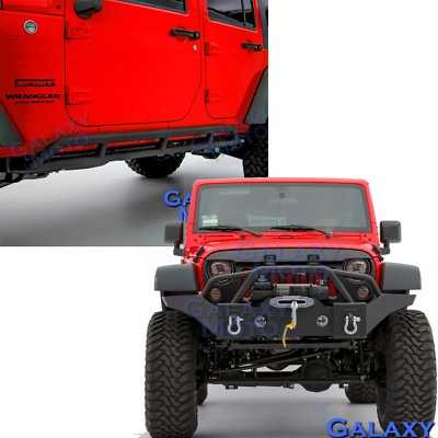 Full Width Front Bumper+Rock Slider Armor Rocker Guard for 07-18 Jeep Wrangler