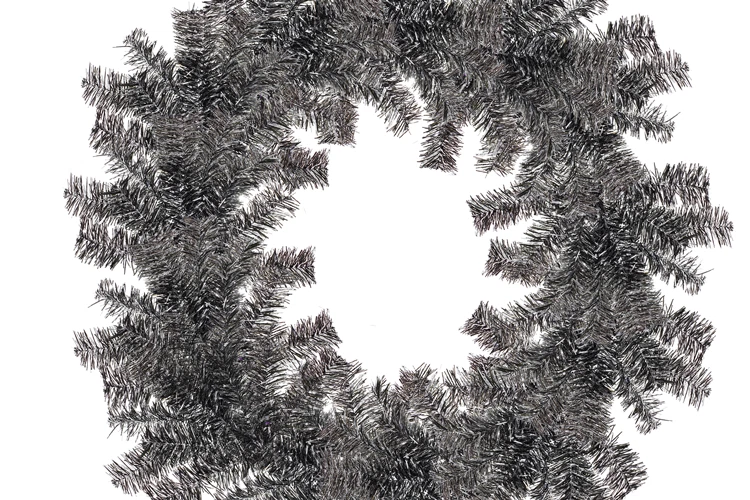 Corona de Navidad de oropel de 18"" negra y plateada hecha a mano PVC artificial Foto 3 de 3