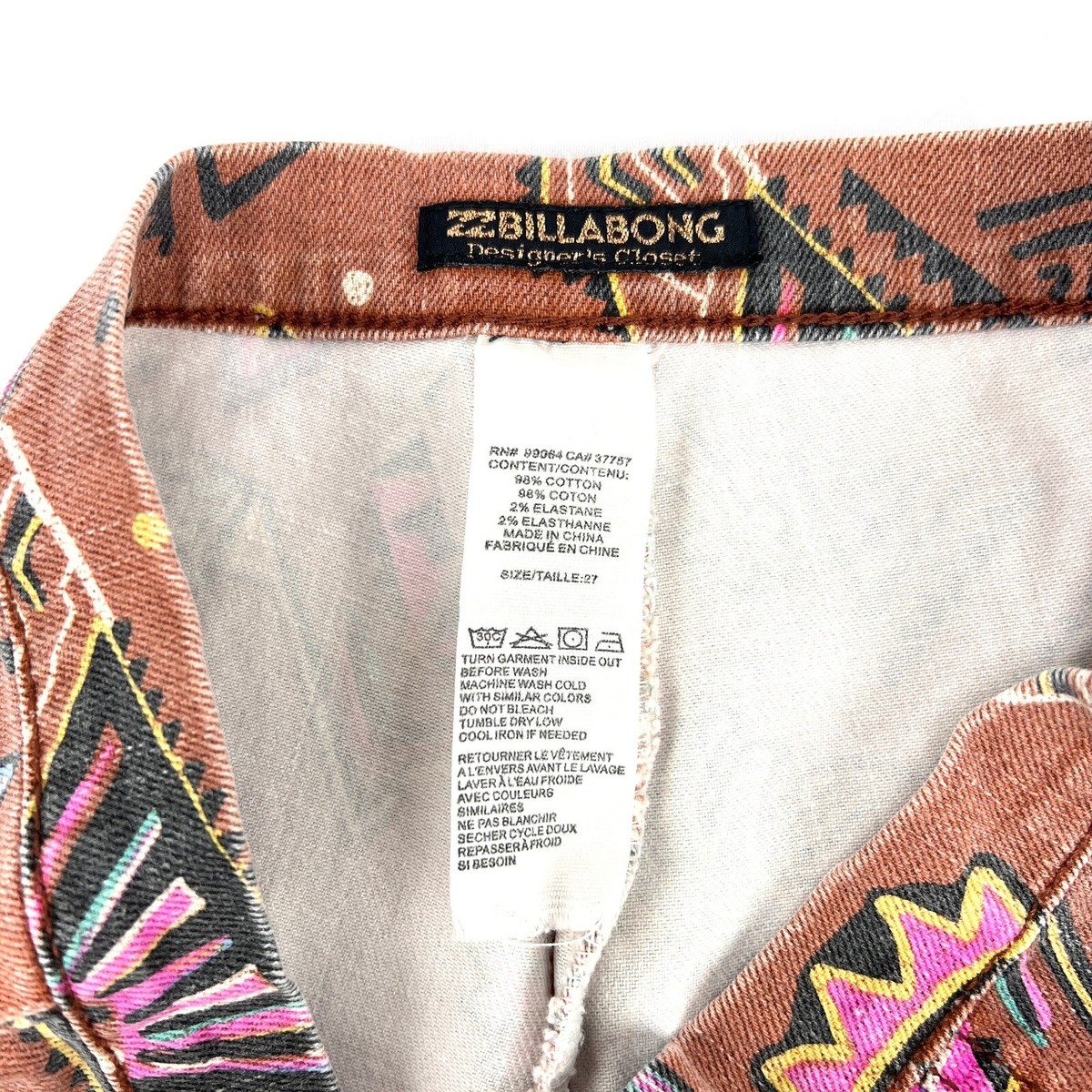 Billabong Designer's Closet Shorts Brown Funky Stretch Denim Sz 27