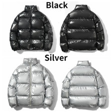 Herren Parka Mantel Pufferjacke Glänzend Lack-Optik Lose Freizeit Oberbekleidung