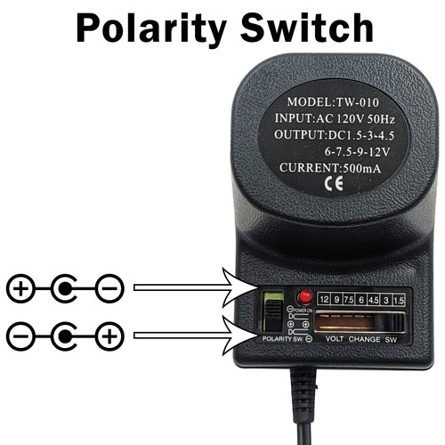 9w, 500mA Universal AC/DC Power Adapter 1.5V, 3V, 4.5V, 6V, 7.5V, 9V and 12V DC - Picture 3 of 5