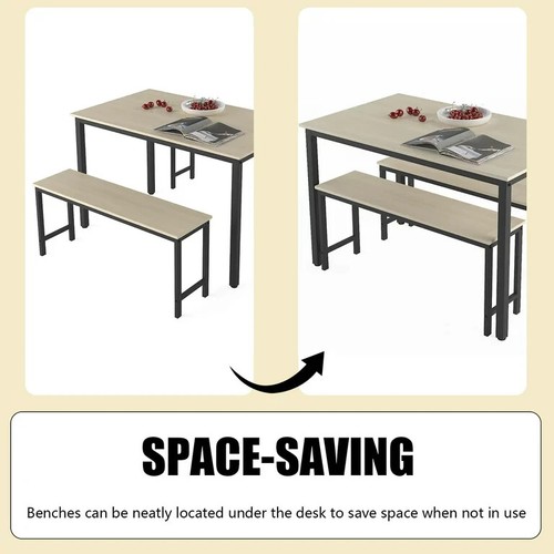3 Piece Dining Set Beige/ Black Bench Tabletop Kitchen Dining Room Compact New - Picture 2 of 6