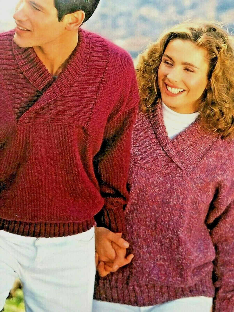 KNITTING PATTERN WOMENS MENS SHAWL COLLAR JUMPER DK Pattern 32 44