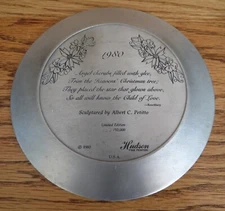 Hudson Pewter Plate 1980 Angels Decorating the Christmas Tree 6” Signed USA