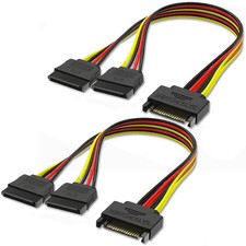 2 PCS 15Pin SATA Power Y Splitter Cable Male To Dual 15Pin Female Adapter