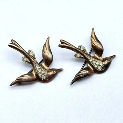 Vintage Bird Rhinestone Gold Wash Sterling Silver Pin Brooch Pair - Image 1 of 4