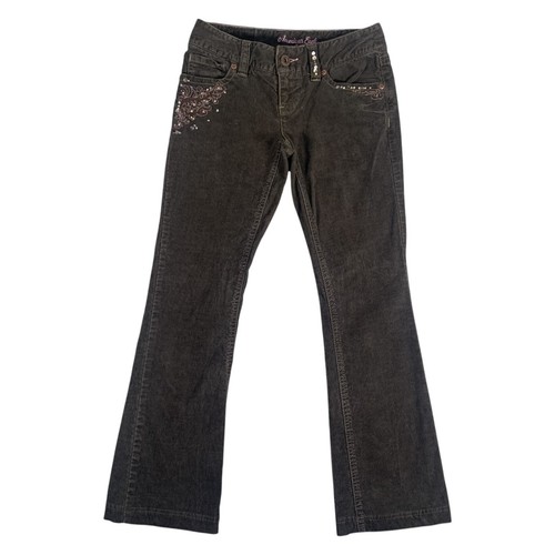 Y2K American Eagle Corduroy Pants Womens 00 Petite Brown Stretch Skinny Flare