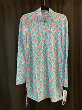 Beachtime By LULU B S Light Blue Starfish Zip Neck Long sleeve Dress