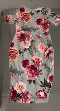 Asos Womens Jewel Neck Zipper Back Short Sleeve Floral Bodycon Mini Dress 8 #780