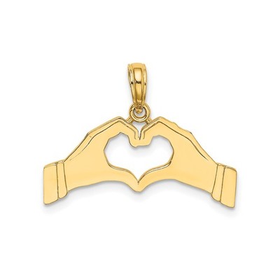 14k Yellow Gold Heart Hands Pendant Women Love Unity Symbol Fine Jewelry Charm