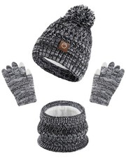 Winter Hat Gloves Scarf Set - Warm Fleece Lined Beanie Cap for Boys and Girls...