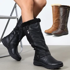 Women Winter Warm Faux Fur Lined Knee High Boots Zip Up Snow Boots