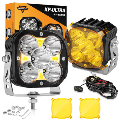 2x AUXBEAM 4.5'' 15200LM LED Pods Driving Lights Hyper Spot Beam Spotlights Amber