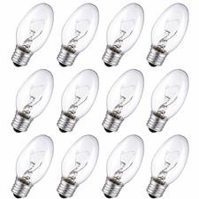 12 Clear C7 Night Light Bulbs 7W 120V Candelabra Base Replacement