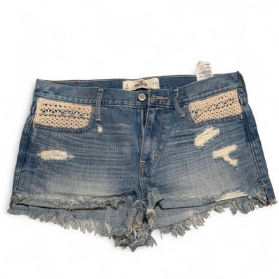 Hollister Juniors Crochet Distressed Cut Off Denim Shorts Blue Size 9