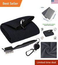 Ergonomic Microfiber Golf Towel with Clip  Brush Tool - Waffle Pattern Design